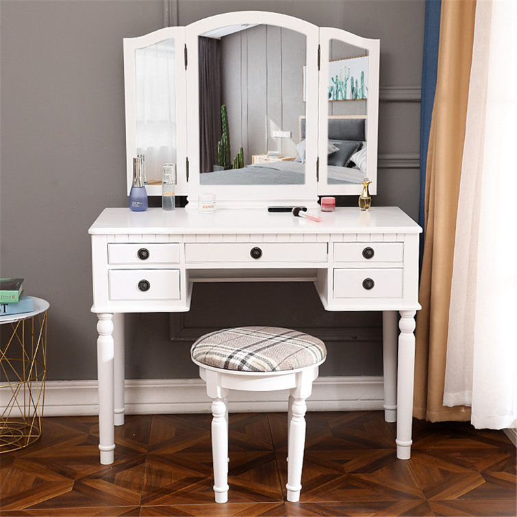 Ophelia & Co. Coolidge Vanity Set with Stool and Mirror Wayfair.ca